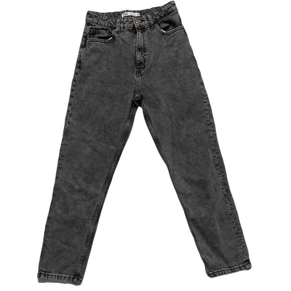 Zara Women's Straight Leg High Rise Jeans Size 4/5 Faded Black Distressed - Picture 1 of 6